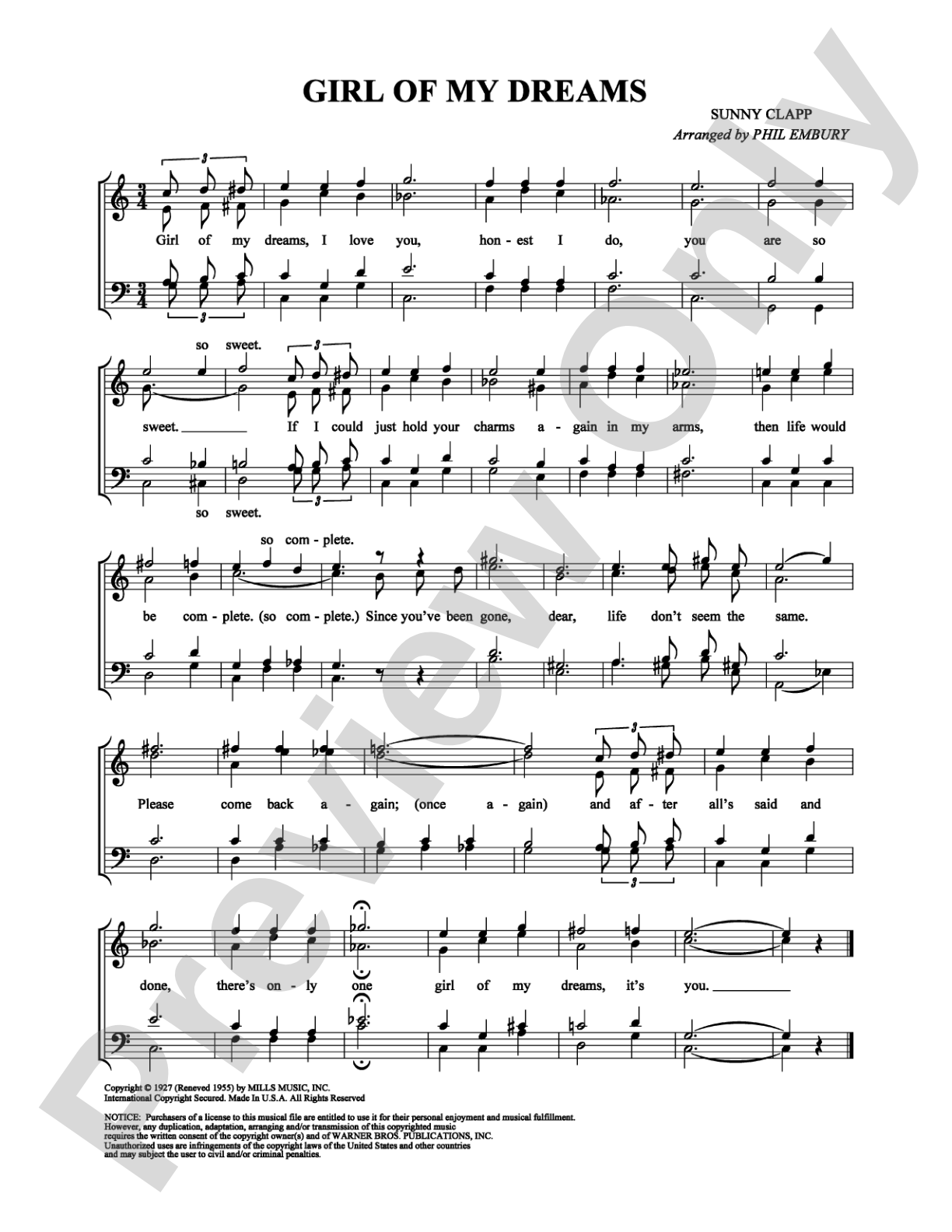 Girl Of My Dreams: Vocal Group Digital Sheet Music
