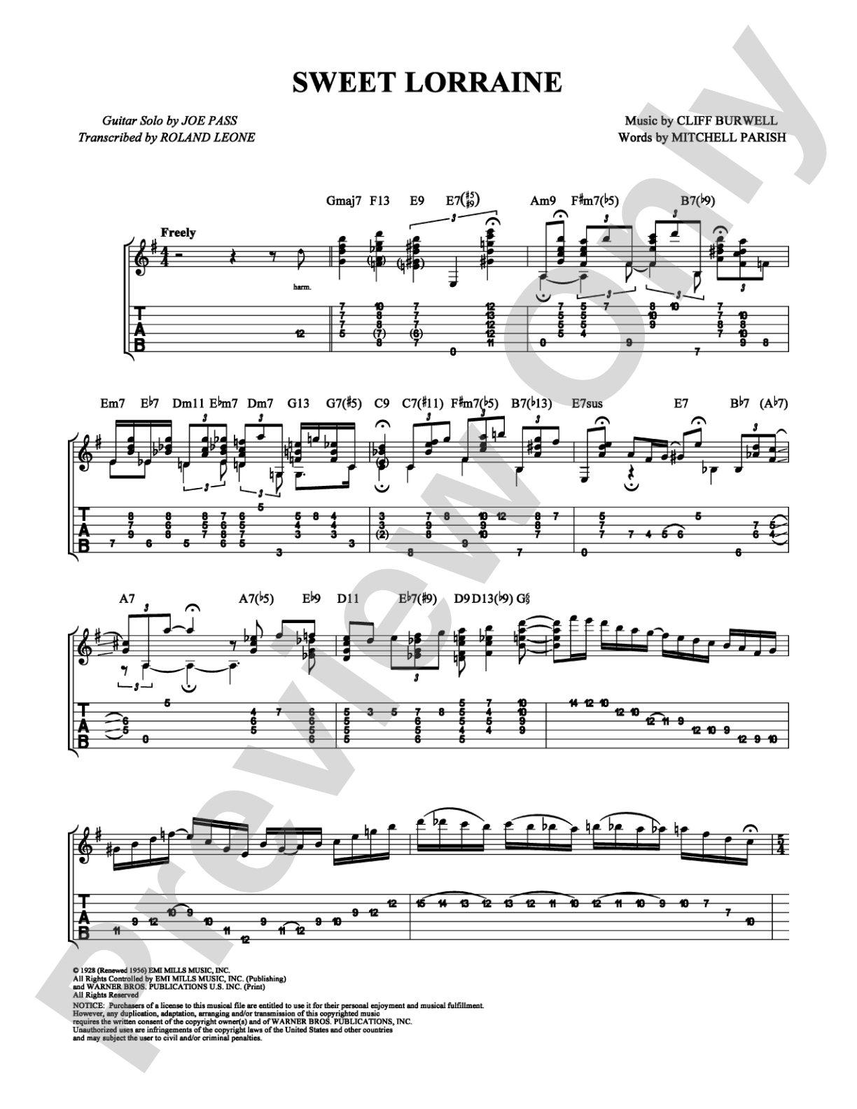 Sweet Lorraine: Guitar TAB Digital Sheet Music