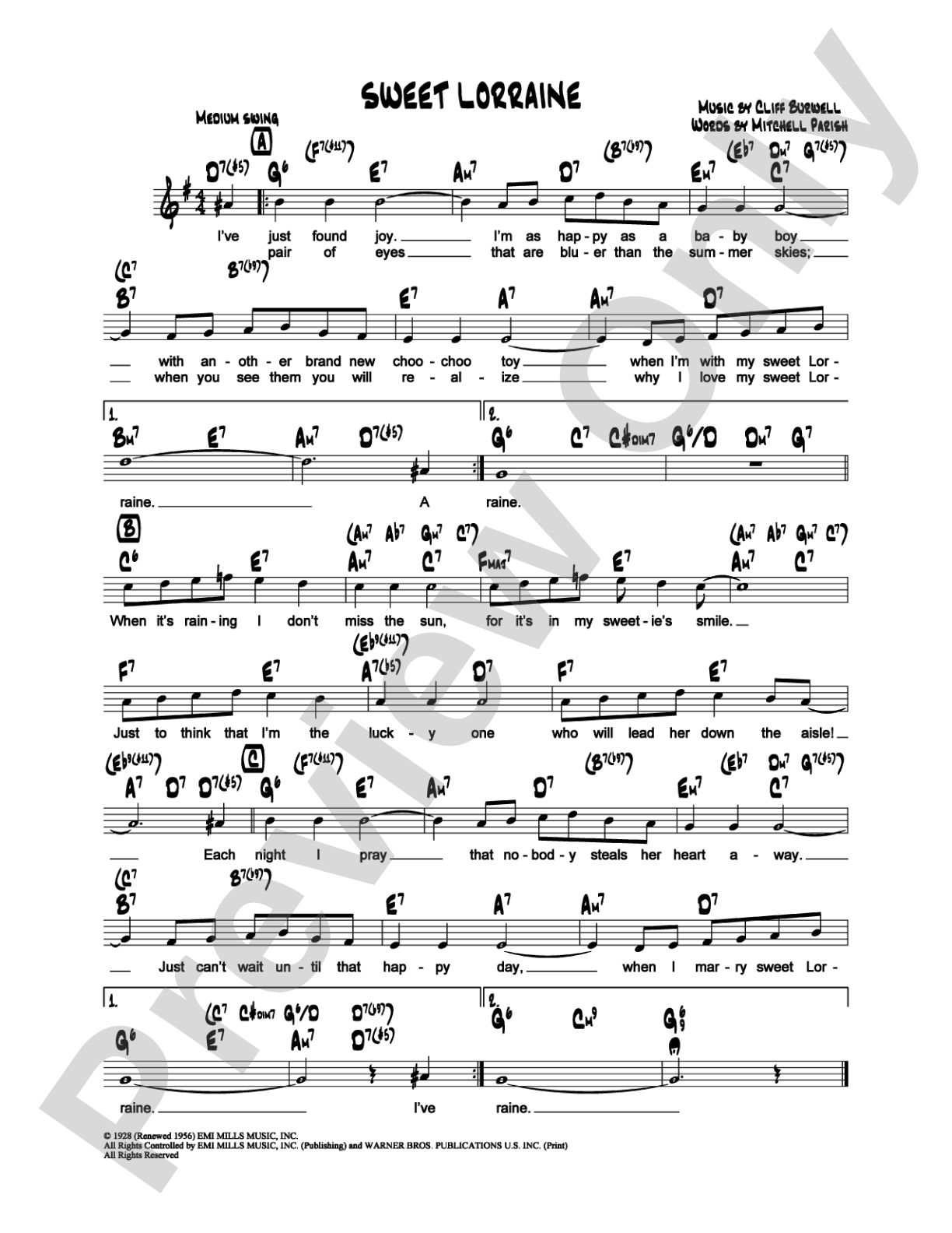 Sweet Lorraine: Lead Sheet Digital Sheet Music