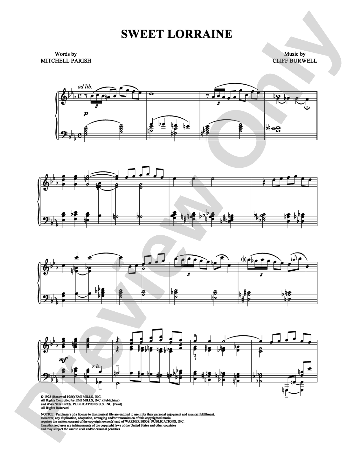 Sweet Lorraine: Piano Digital Sheet Music