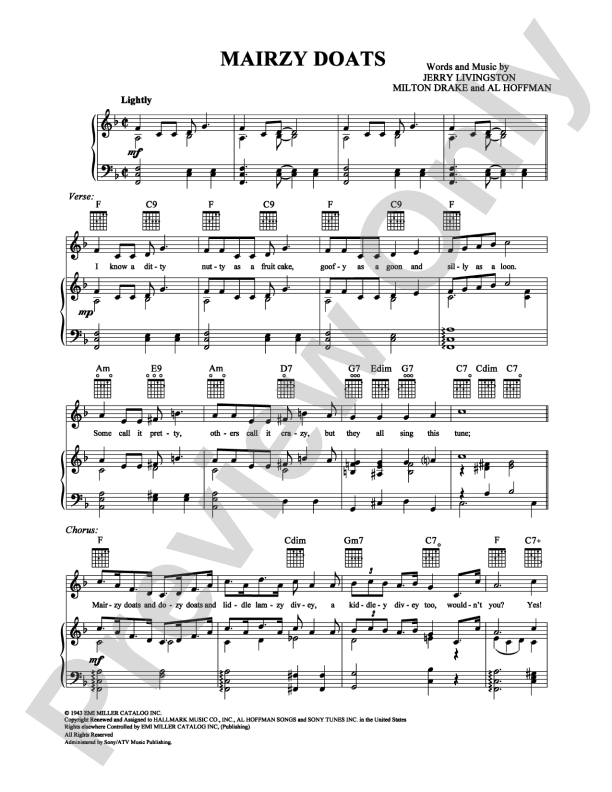 Mairzy Doats: Piano/Vocal/Chords Digital Sheet Music