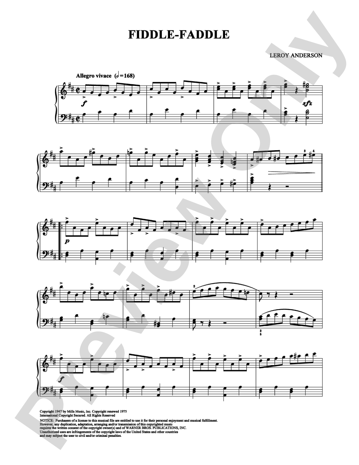Fiddle-Faddle: Piano Digital Sheet Music