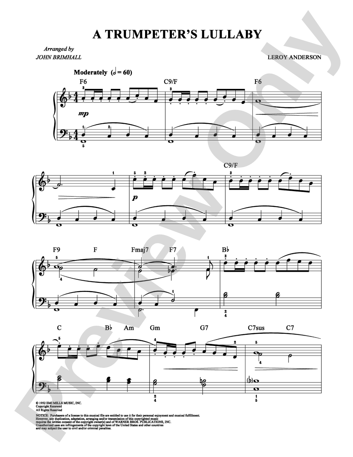 A Trumpeter's Lullaby: Easy Piano Digital Sheet Music