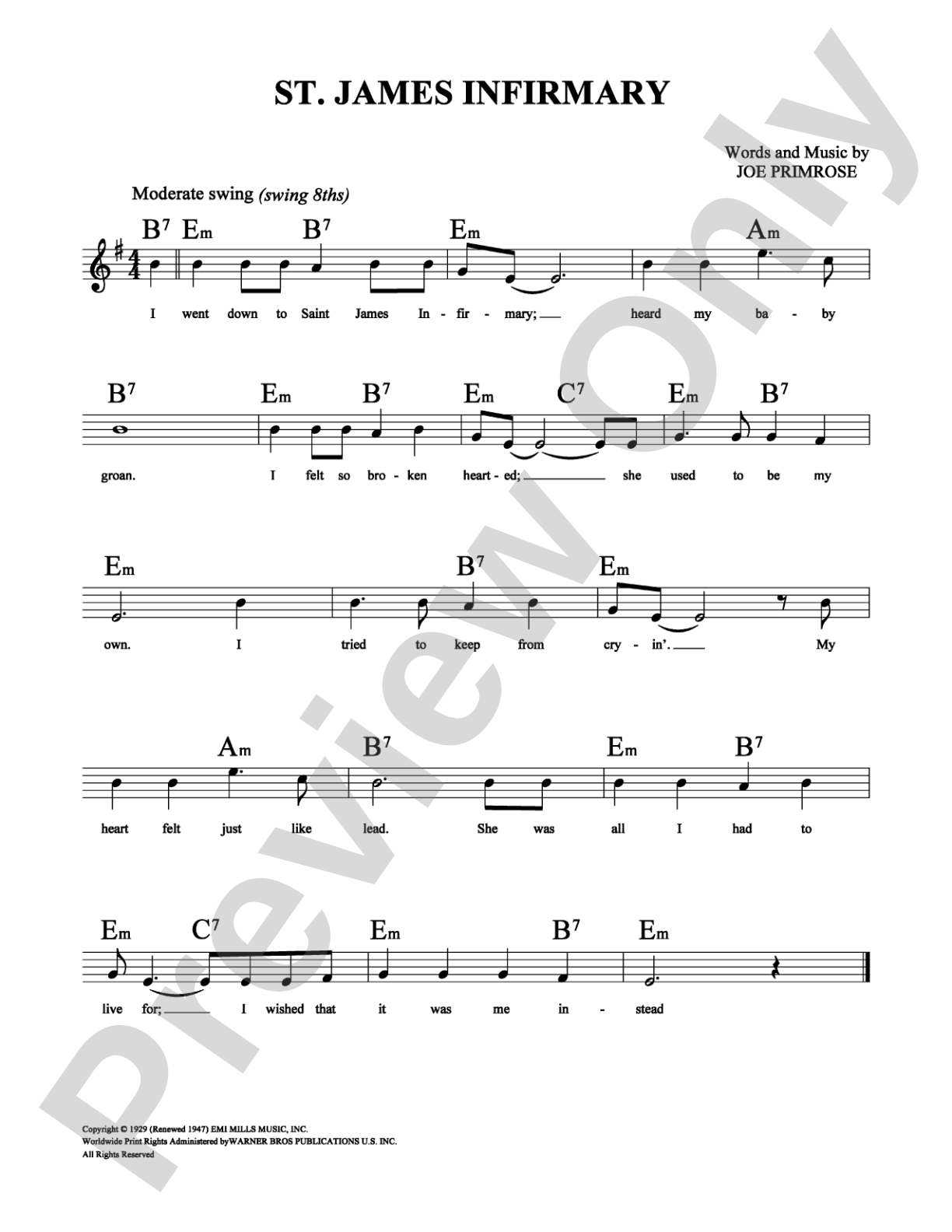 St. James Infirmary: Lead Sheet Digital Sheet Music