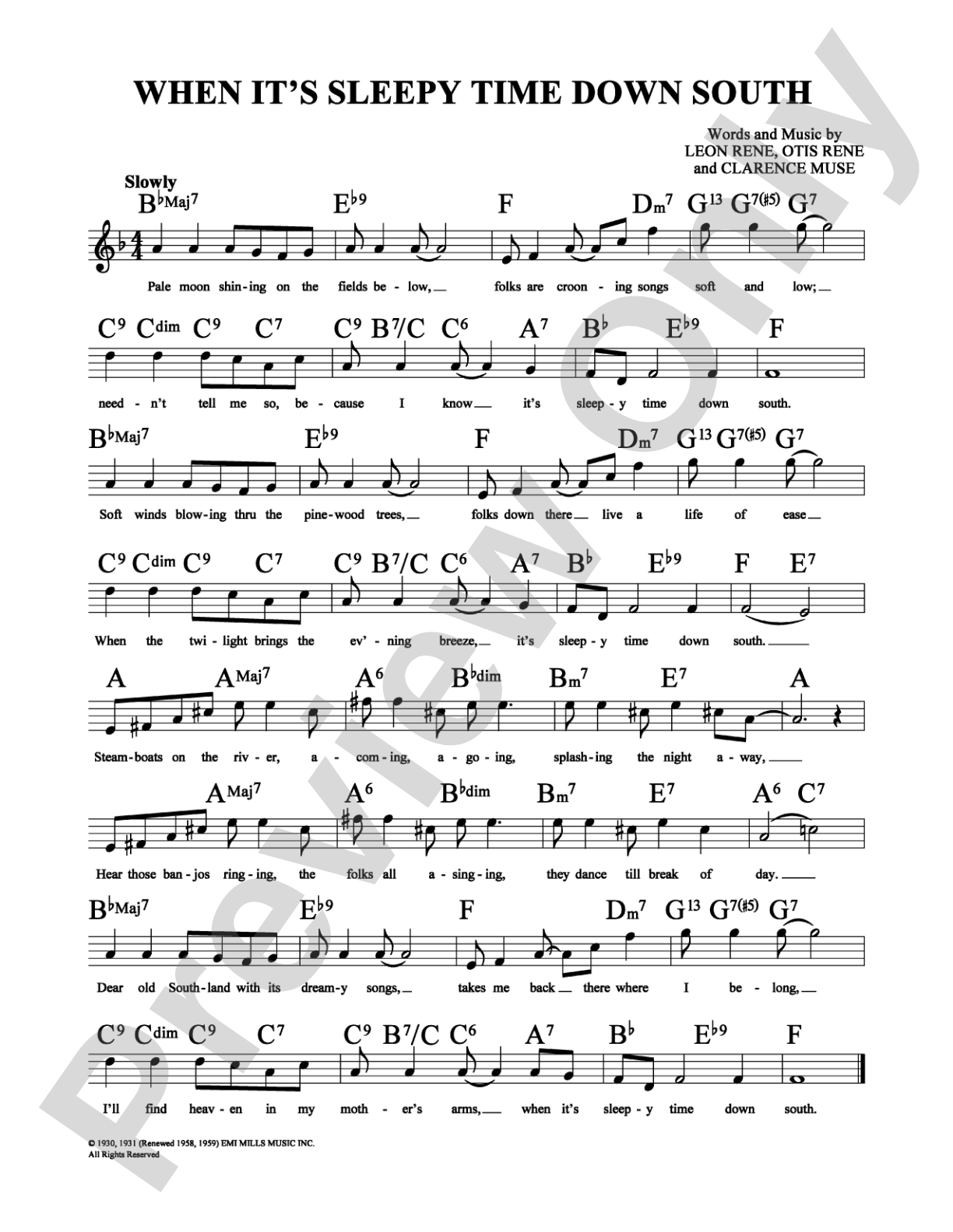 When It's Sleepy Time Down South: Lead Sheet Digital Sheet Music
