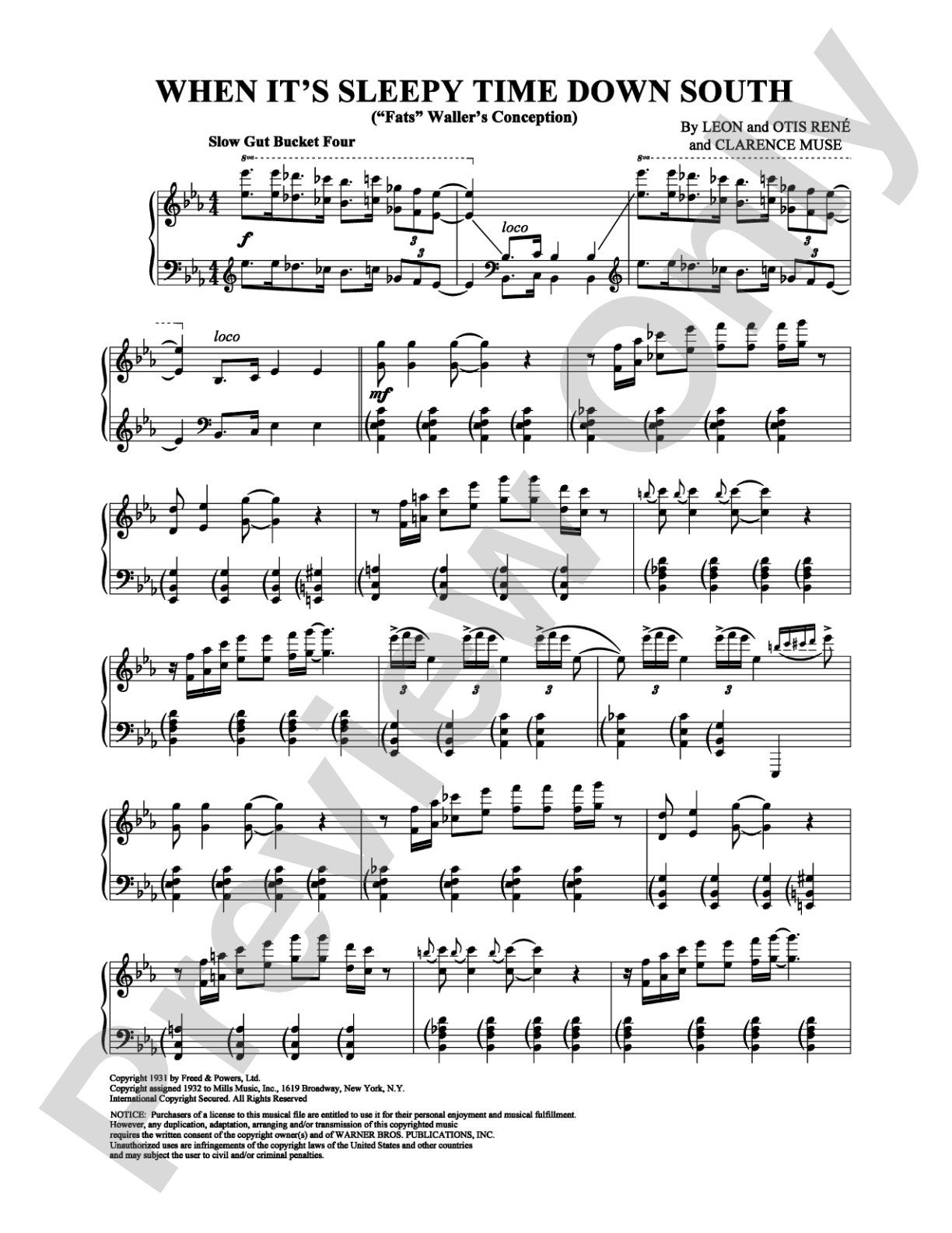 When It's Sleepy Time Down South (''Fats'' Waller's Conception): Piano Digital Sheet Music