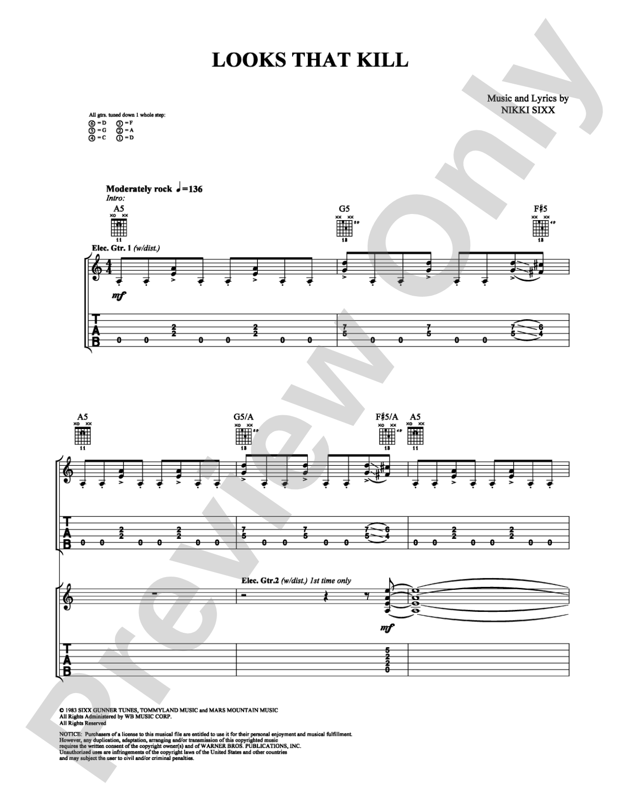 Looks That Kill: Guitar TAB Digital Sheet Music