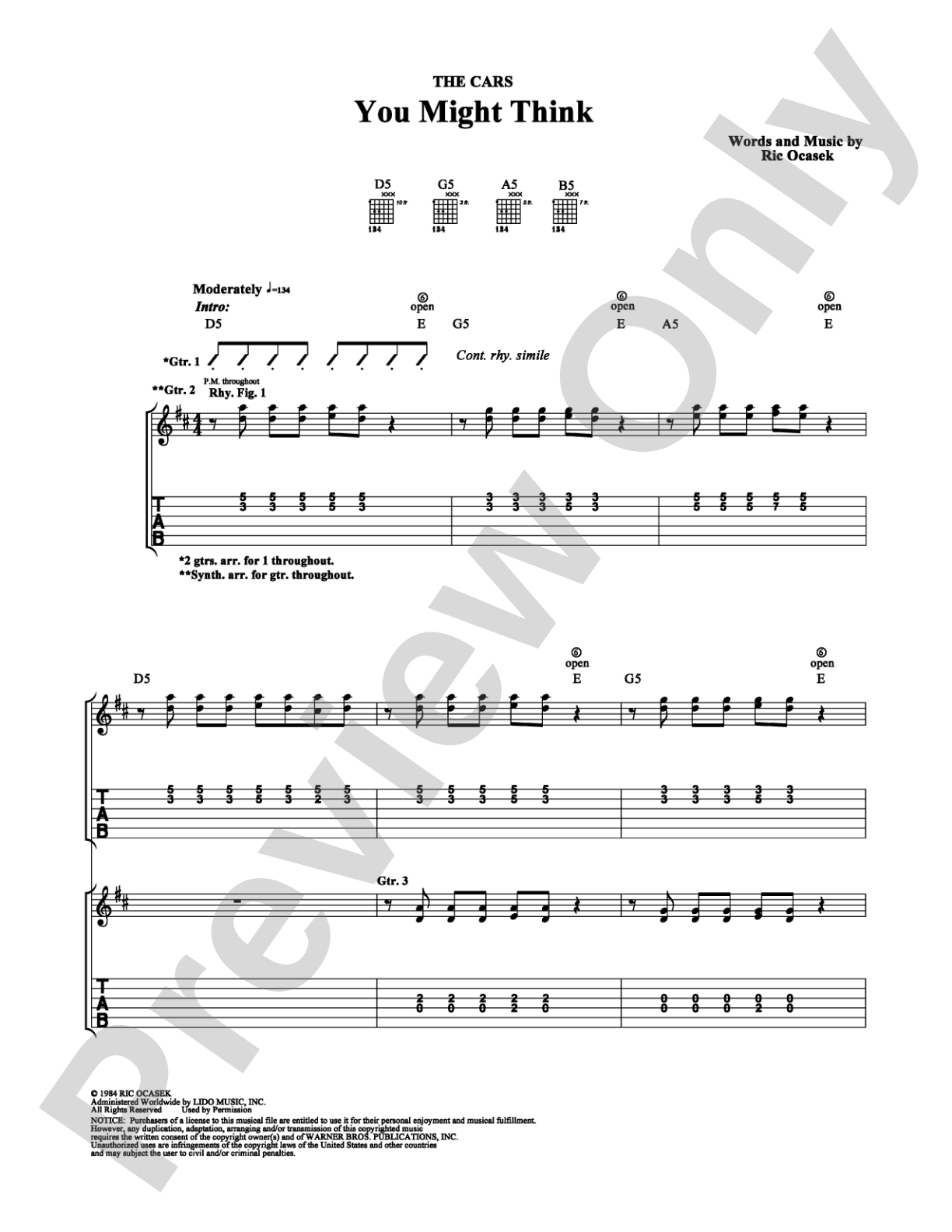 You Might Think: Guitar TAB Digital Sheet Music
