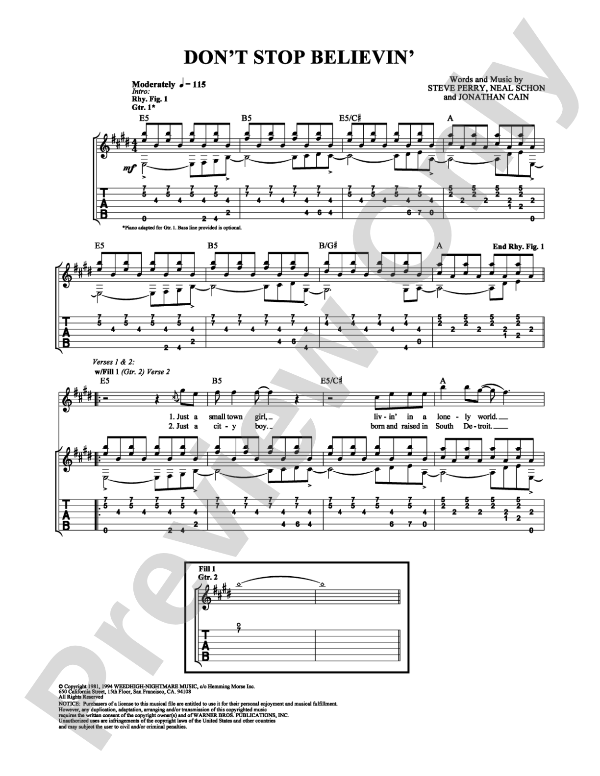 Don't Stop Believin': Guitar TAB Digital Sheet Music