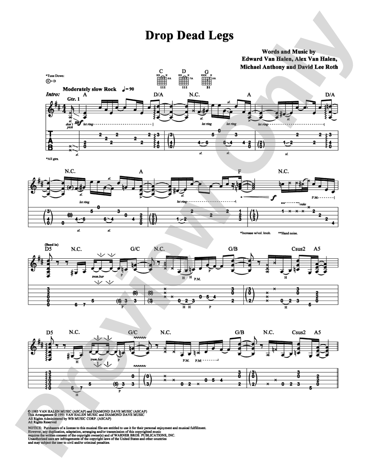 Drop Dead Legs: Guitar TAB Digital Sheet Music