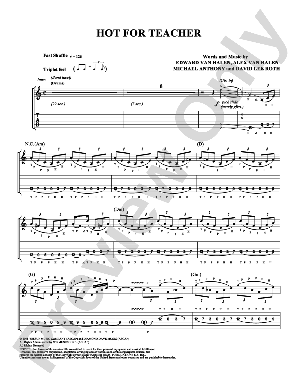 Hot For Teacher: Guitar TAB Digital Sheet Music