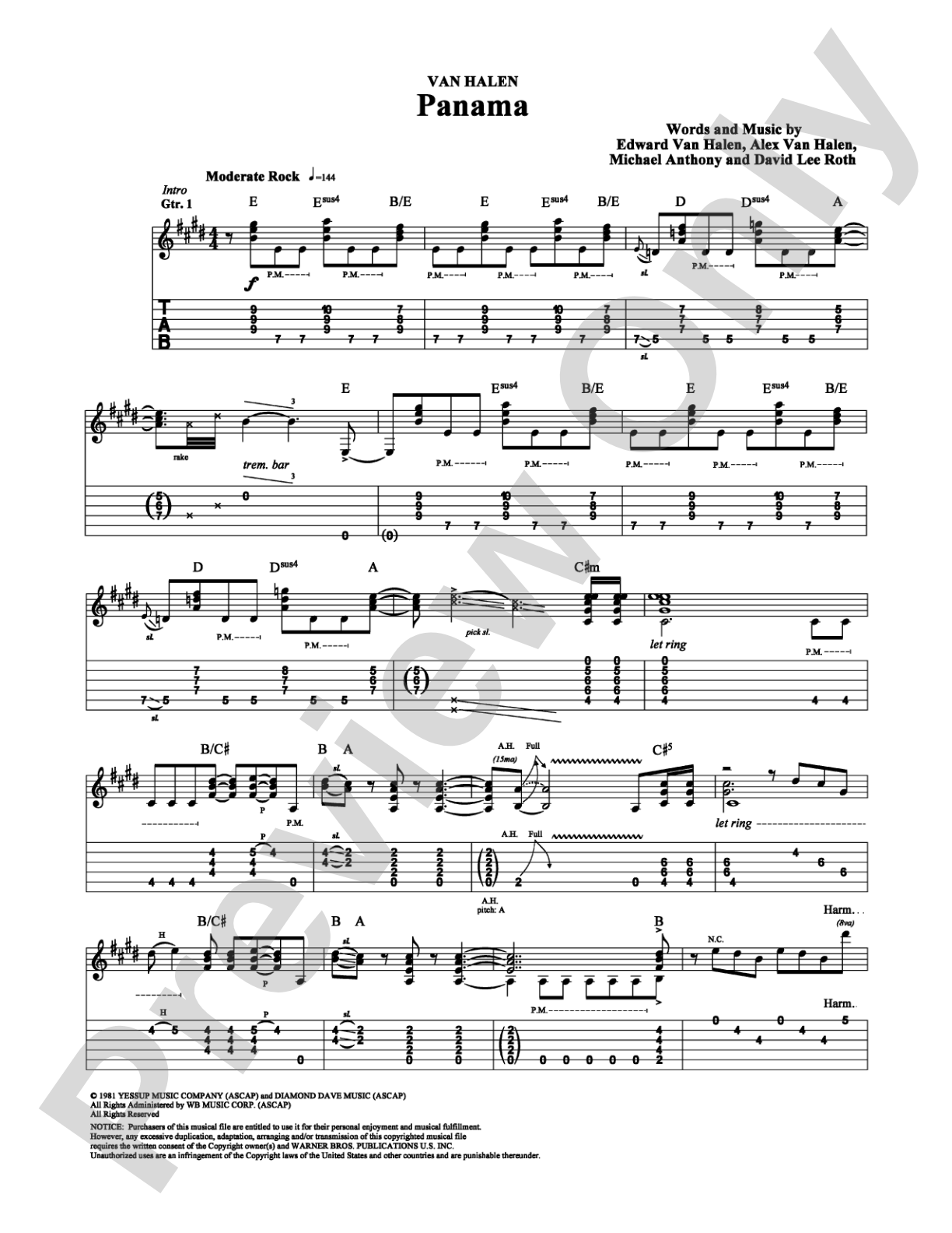 Panama: Guitar TAB Digital Sheet Music
