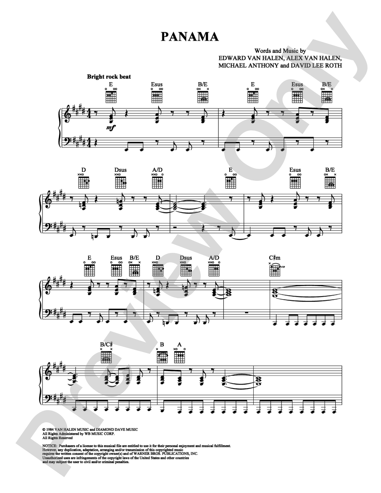 Panama: Piano/Vocal/Chords Digital Sheet Music