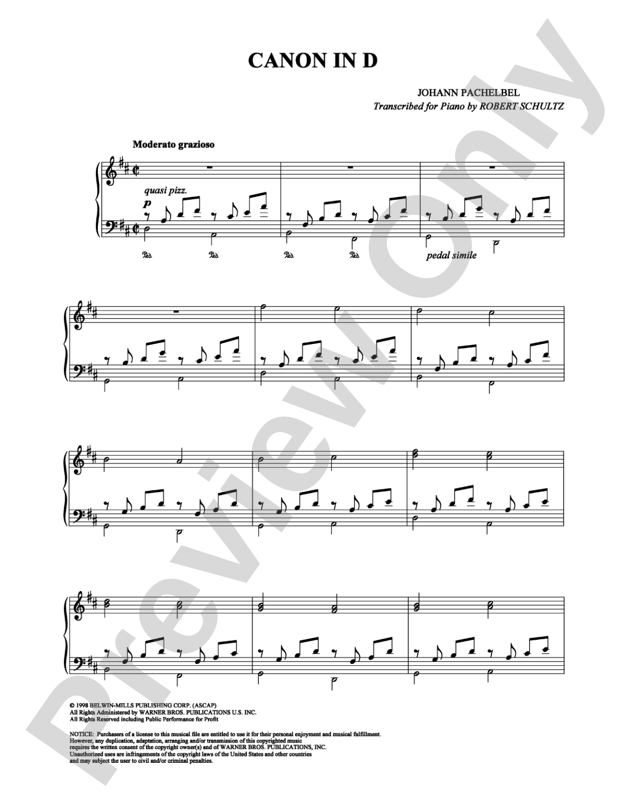Canon in D: Piano Digital Sheet Music