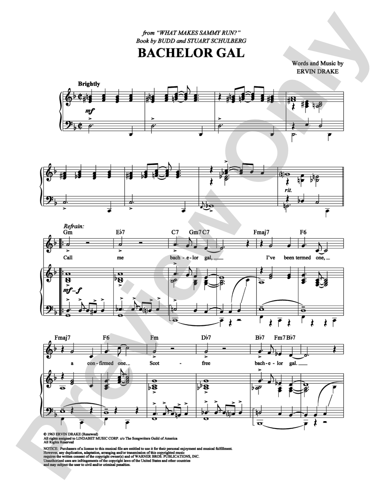Bachelor Gal: Piano/Vocal/Chords Digital Sheet Music