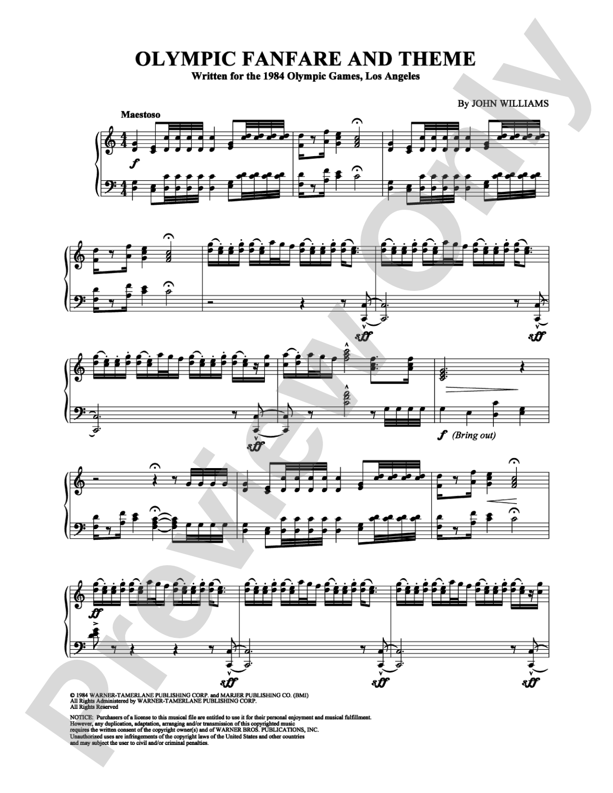 Olympic Fanfare and Theme: Piano Digital Sheet Music