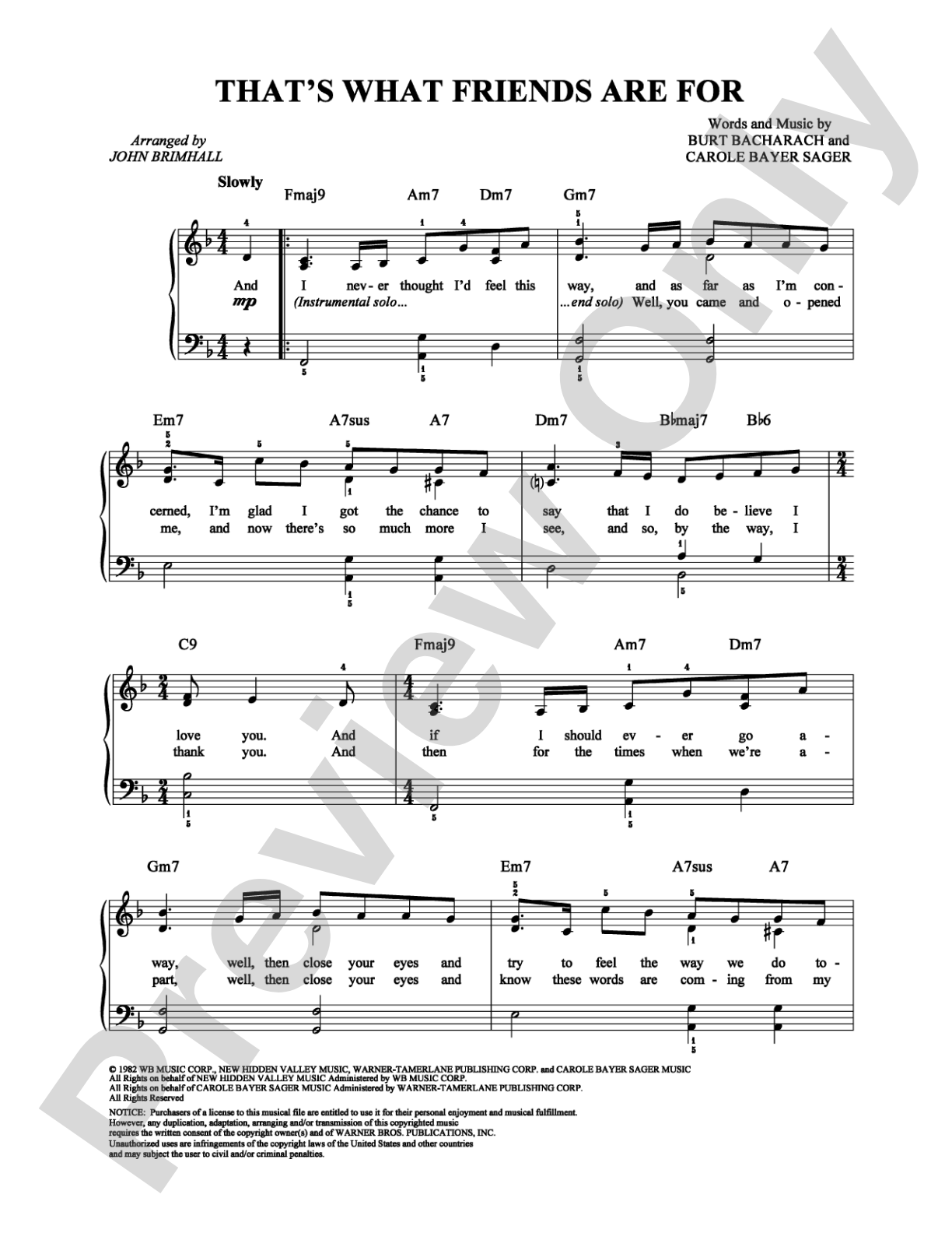 That's What Friends Are For: Easy Piano Digital Sheet Music
