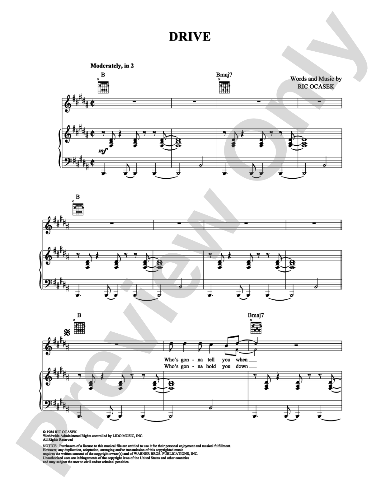 Drive: Piano/Vocal/Chords Digital Sheet Music