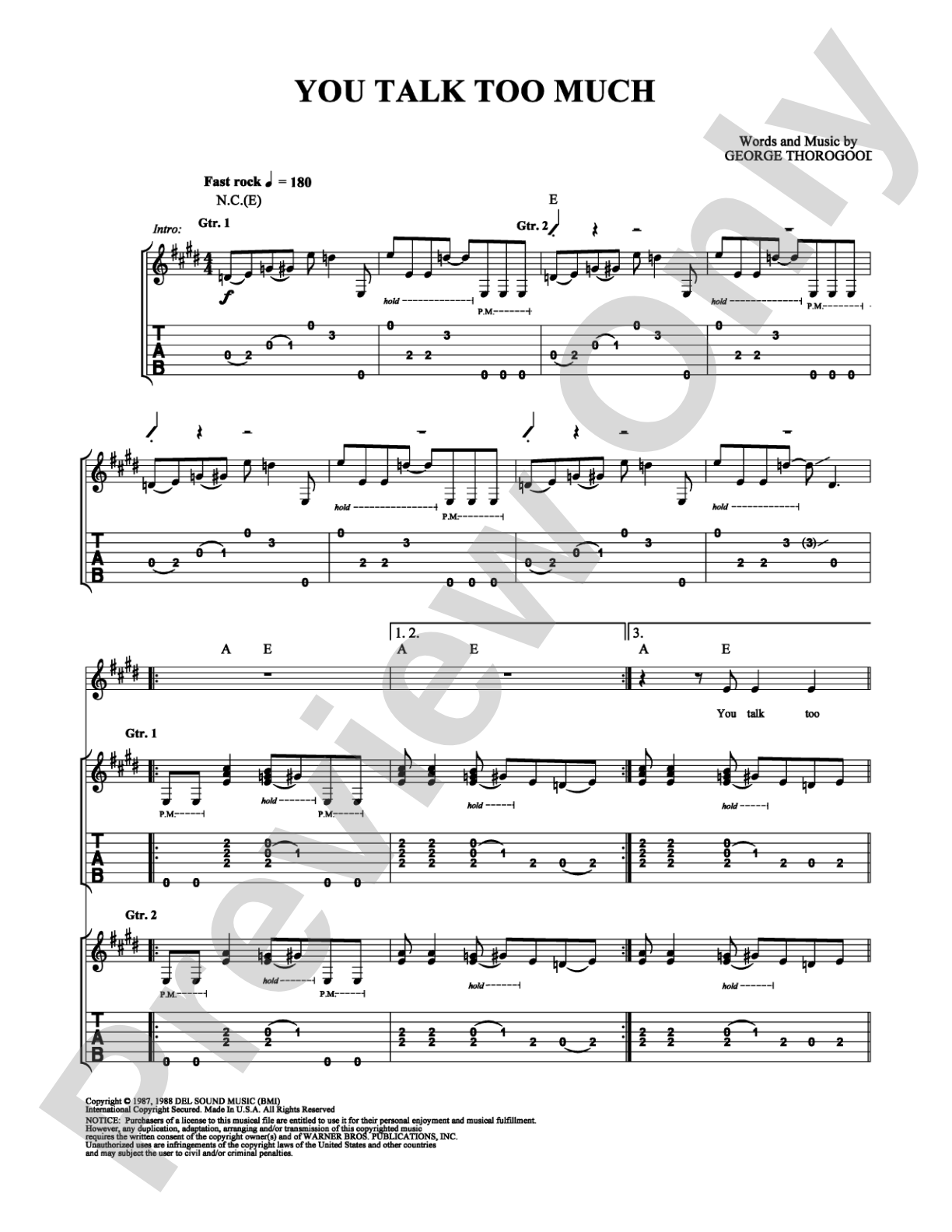 You Talk Too Much: Guitar TAB Digital Sheet Music