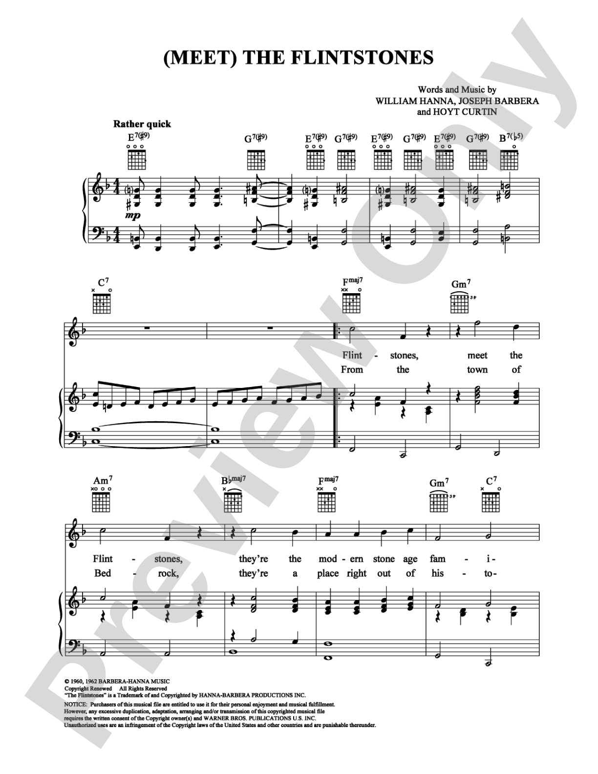 (Meet) The Flintstones: Piano/Vocal/Chords Digital Sheet Music