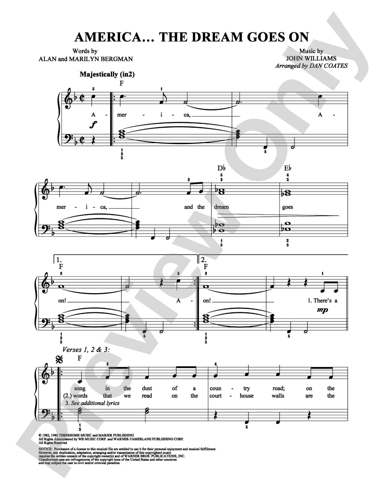 America... The Dream Goes On: Easy Piano Digital Sheet Music