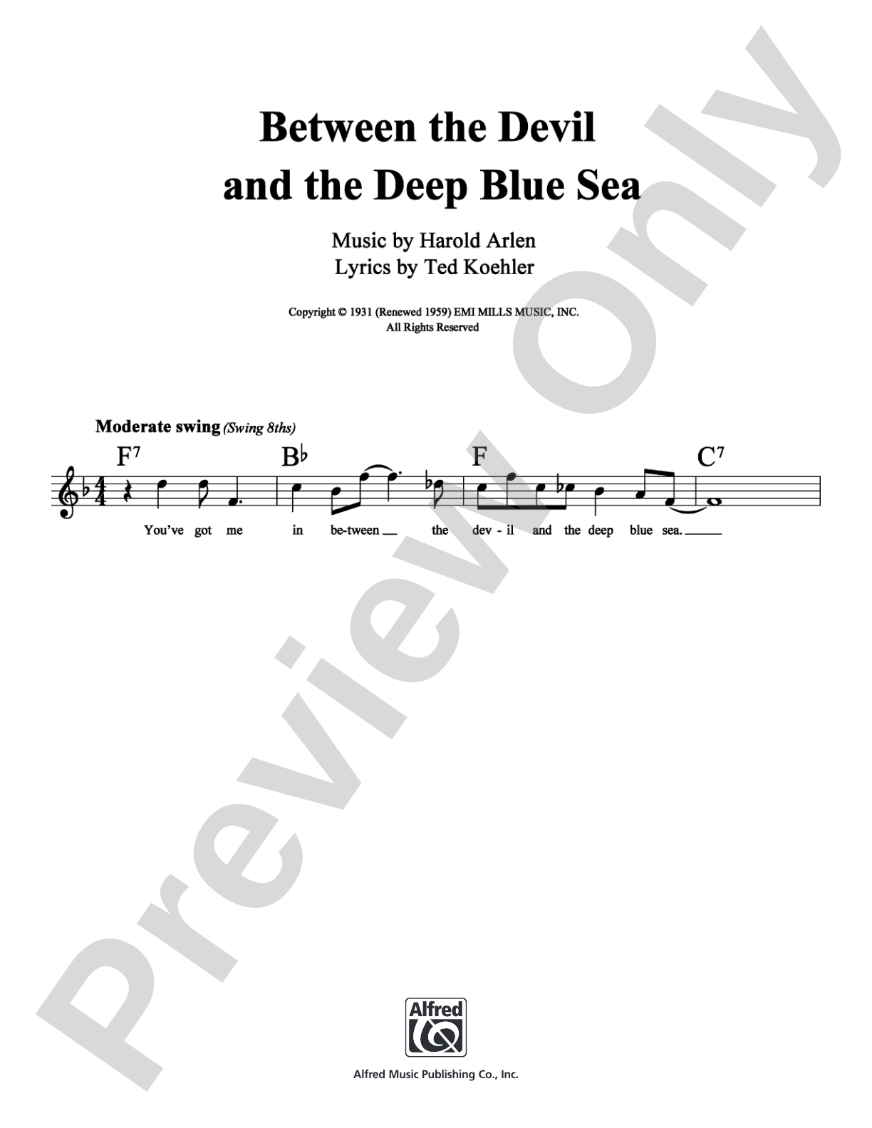 Between the Devil and the Deep Blue Sea: Lead Sheet Digital Sheet Music