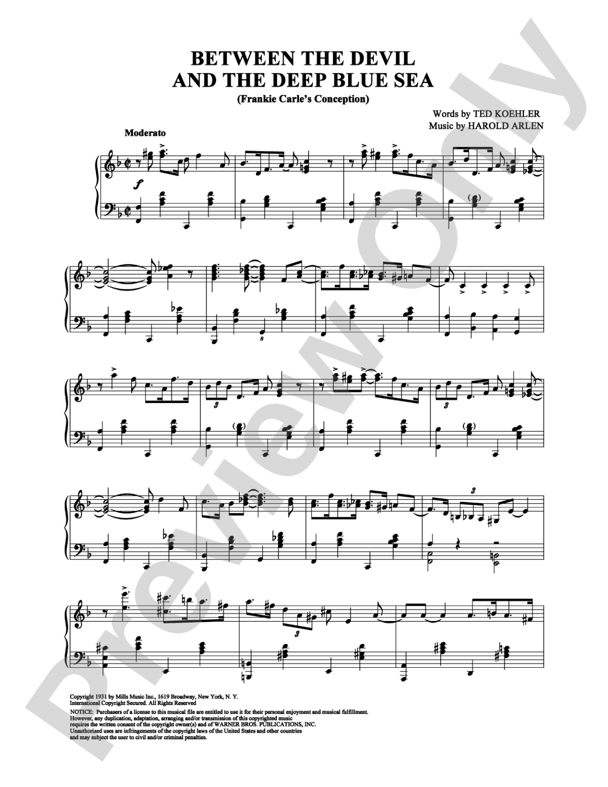 Between the Devil and the Deep Blue Sea: Piano Digital Sheet Music
