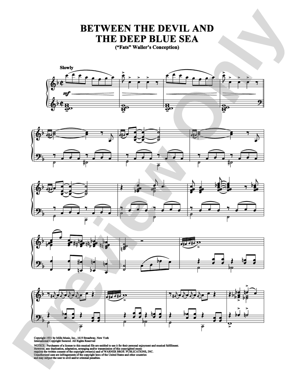 Between the Devil and the Deep Blue Sea (''Fats'' Waller's Conception): Piano Digital Sheet Music