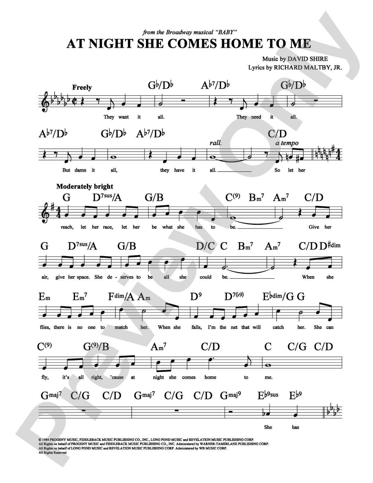 At Night She Comes Home To Me: Lead Sheet Digital Sheet Music