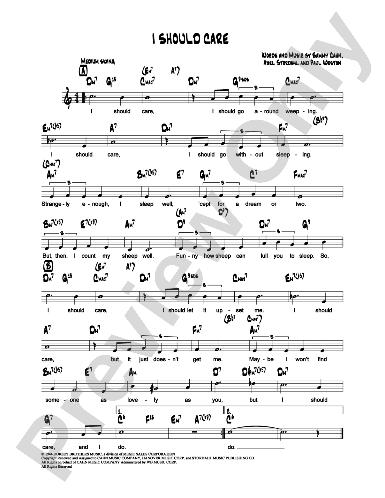 I Should Care: Lead Sheet Digital Sheet Music