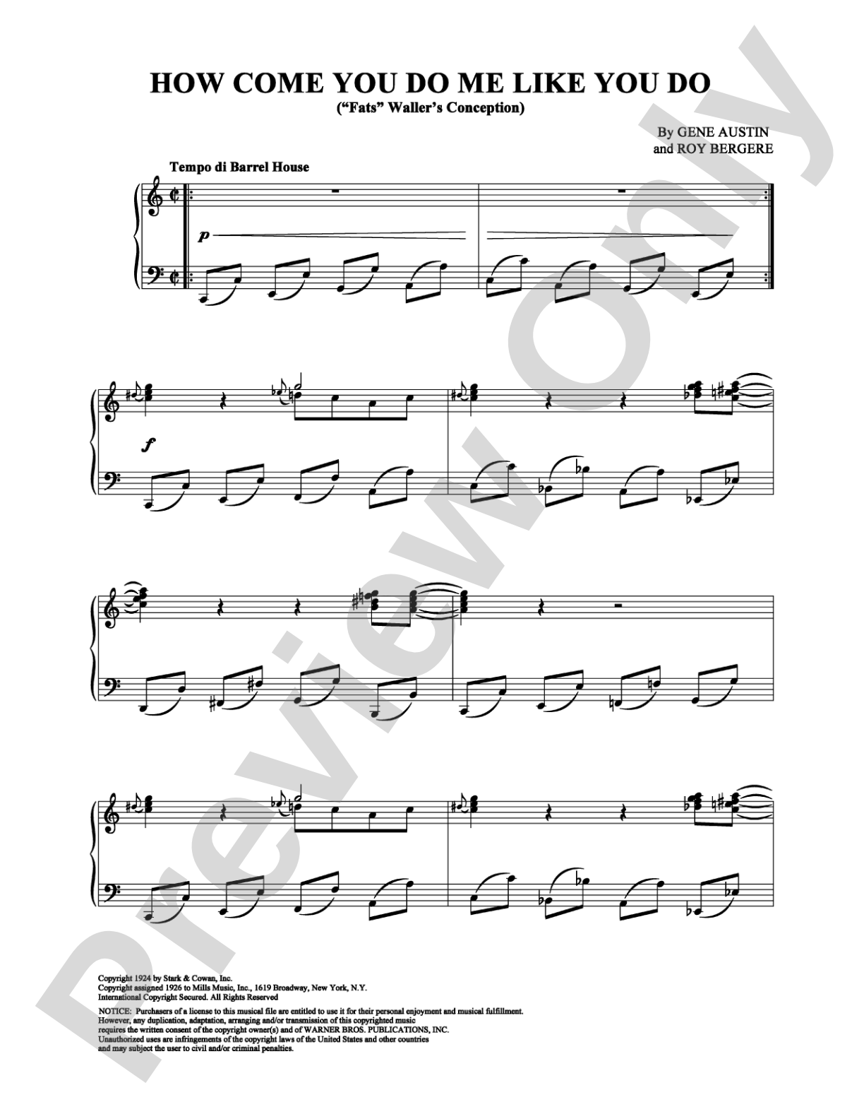 How Come You Do Me Like You Do (''Fats'' Waller's Conception): Piano Digital Sheet Music