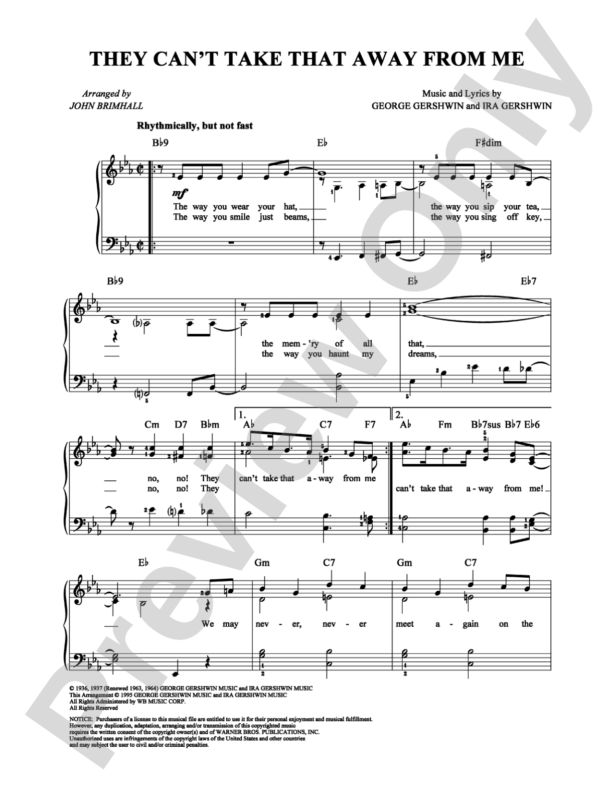 They Can't Take That Away From Me: Easy Piano Digital Sheet Music