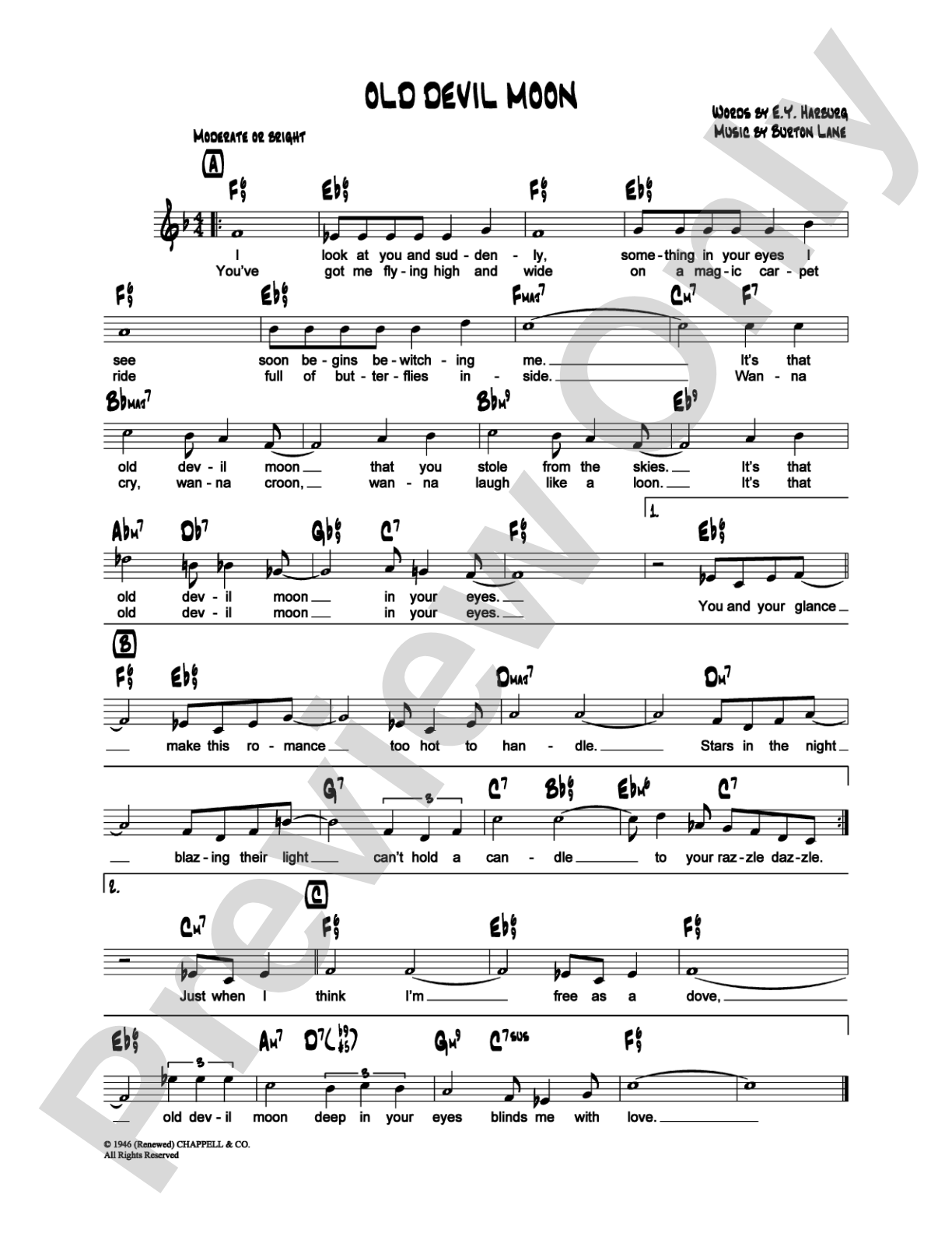 Old Devil Moon: Lead Sheet Digital Sheet Music