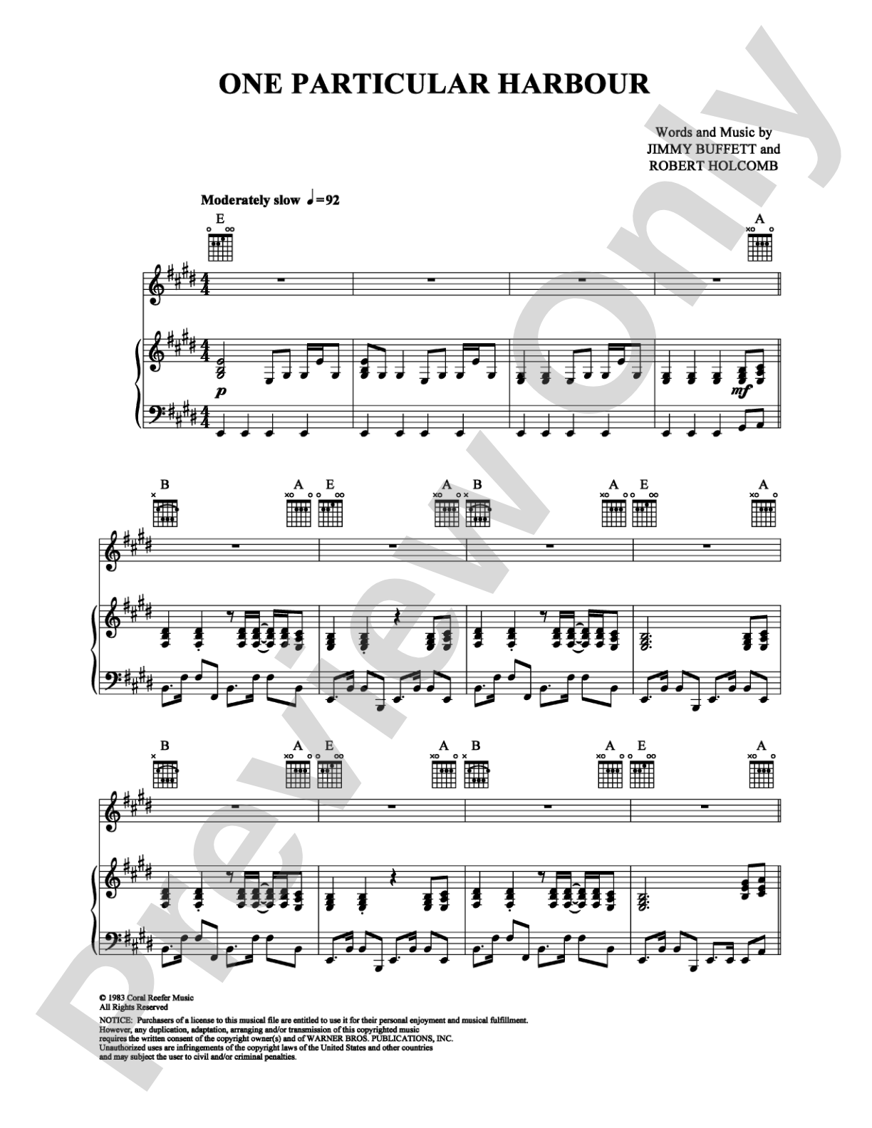 One Particular Harbour: Piano/Vocal/Chords Digital Sheet Music