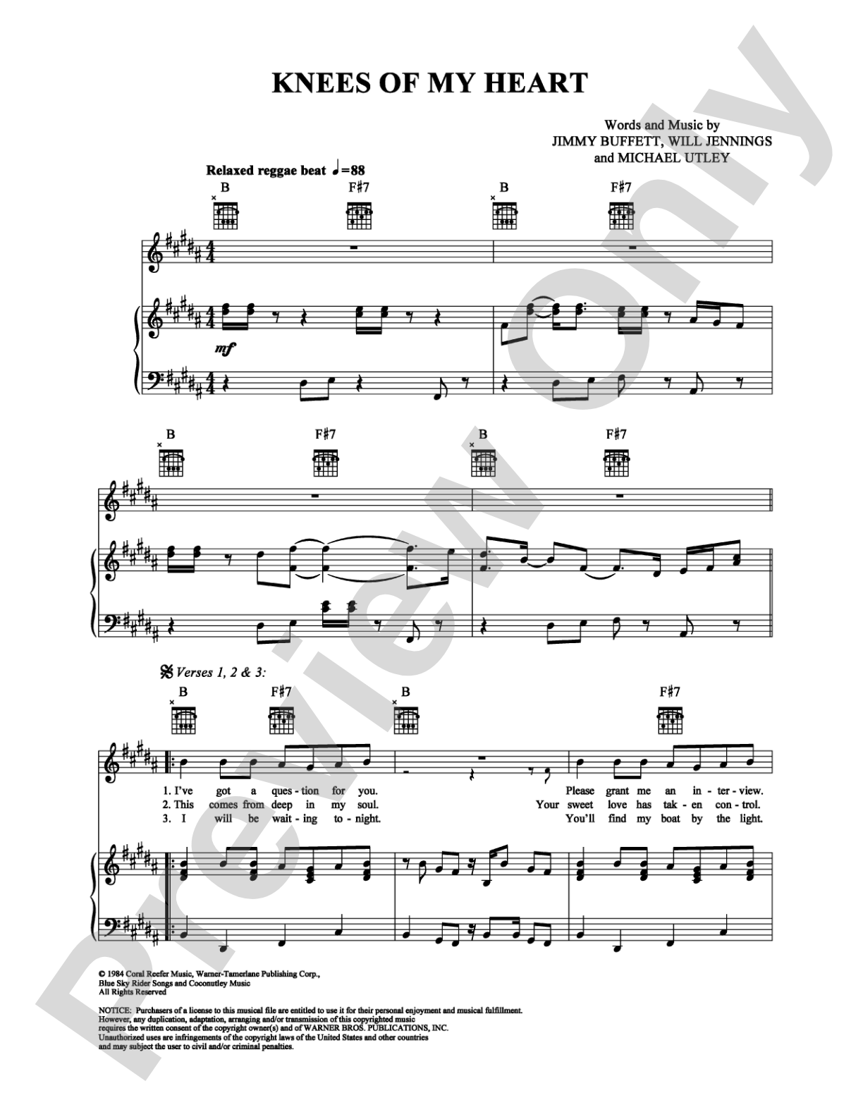 Knees of My Heart: Piano/Vocal/Chords Digital Sheet Music