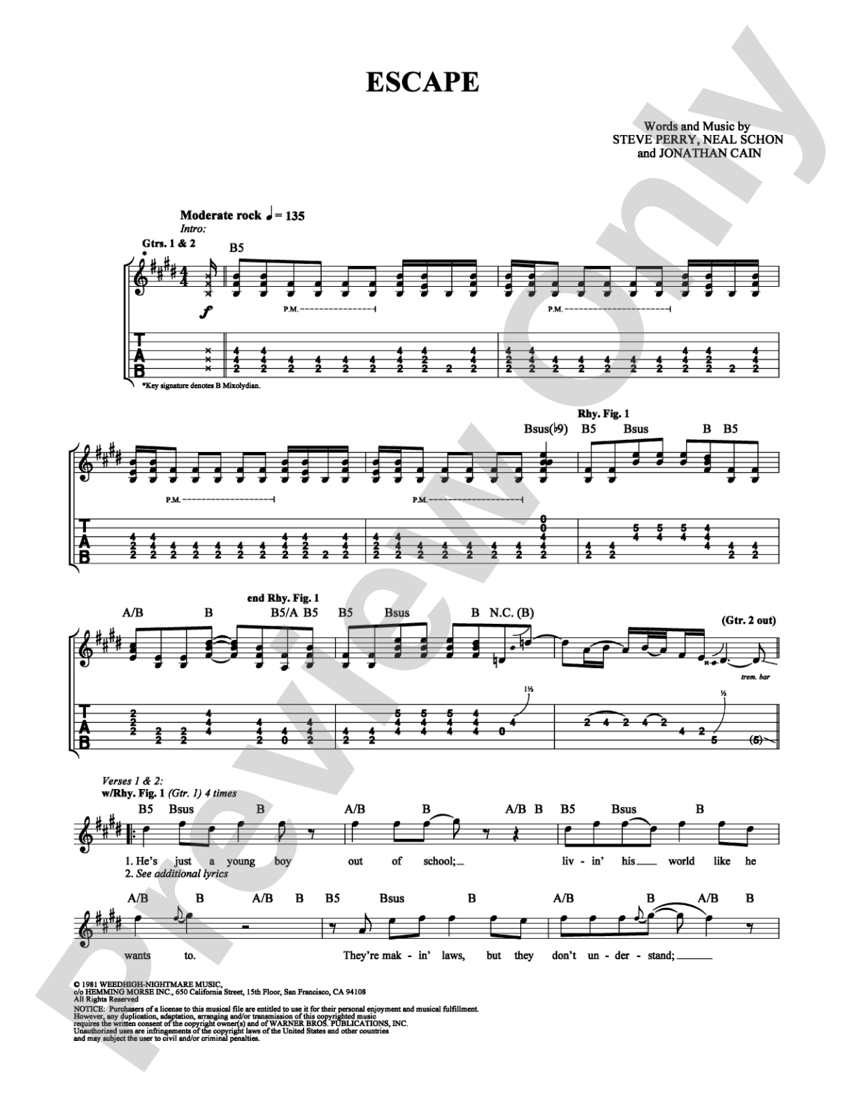 Escape: Guitar TAB Digital Sheet Music