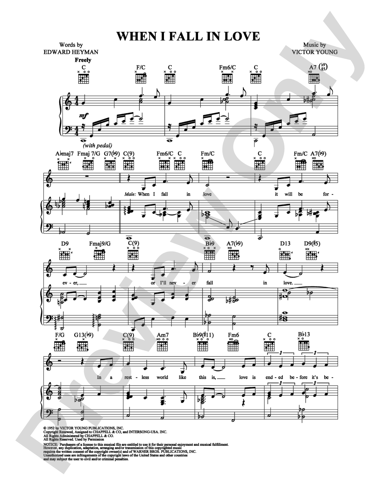 When I Fall In Love: Piano/Vocal/Chords Digital Sheet Music