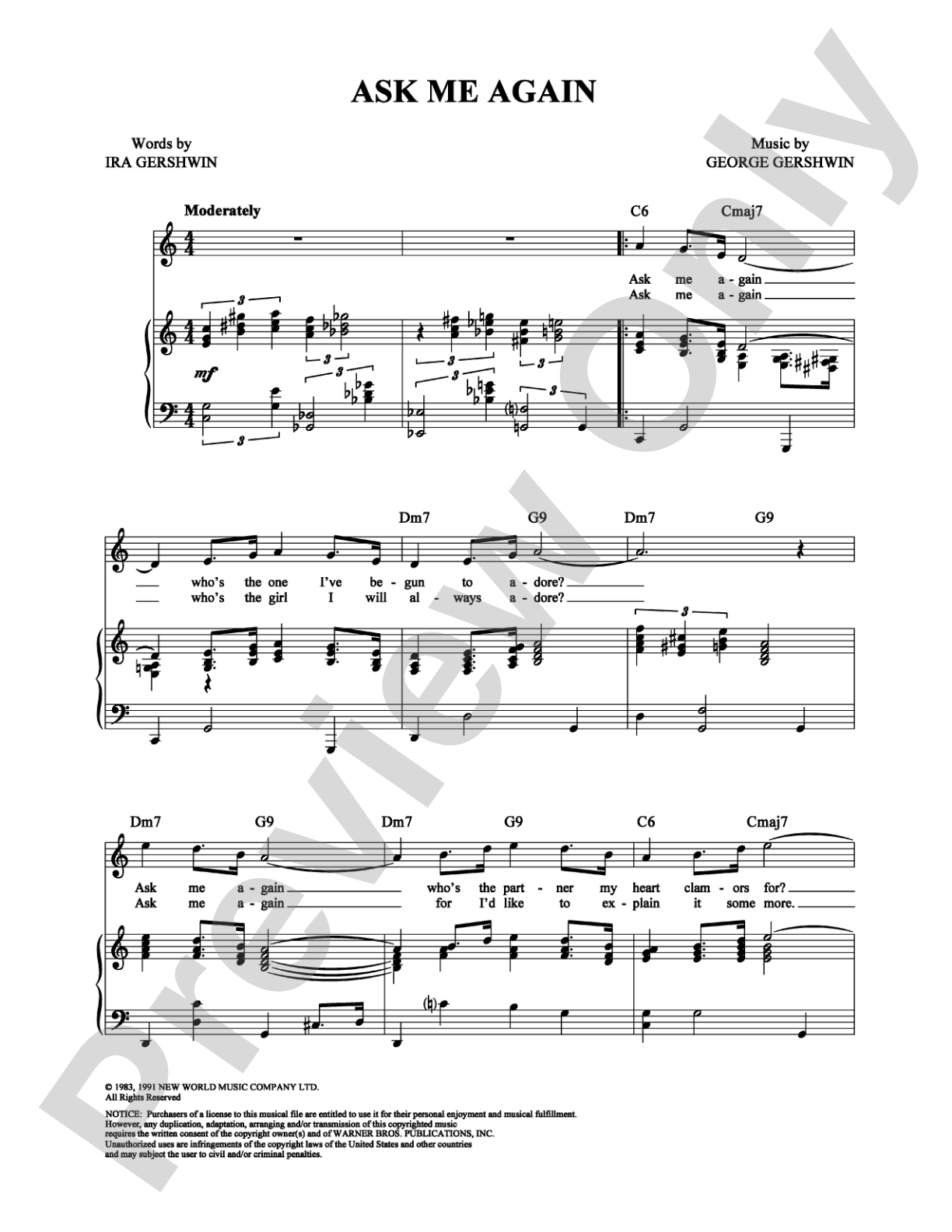 Ask Me Again: Piano/Vocal/Chords Digital Sheet Music
