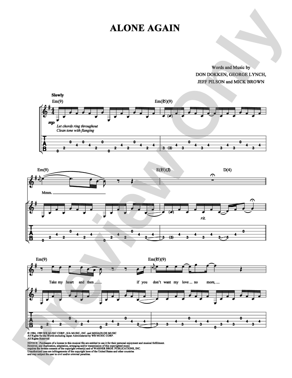 Alone Again: Guitar TAB Digital Sheet Music