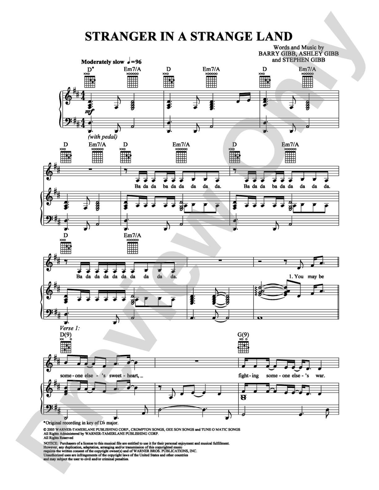 Stranger in a Strange Land: Piano/Vocal/Chords Digital Sheet Music