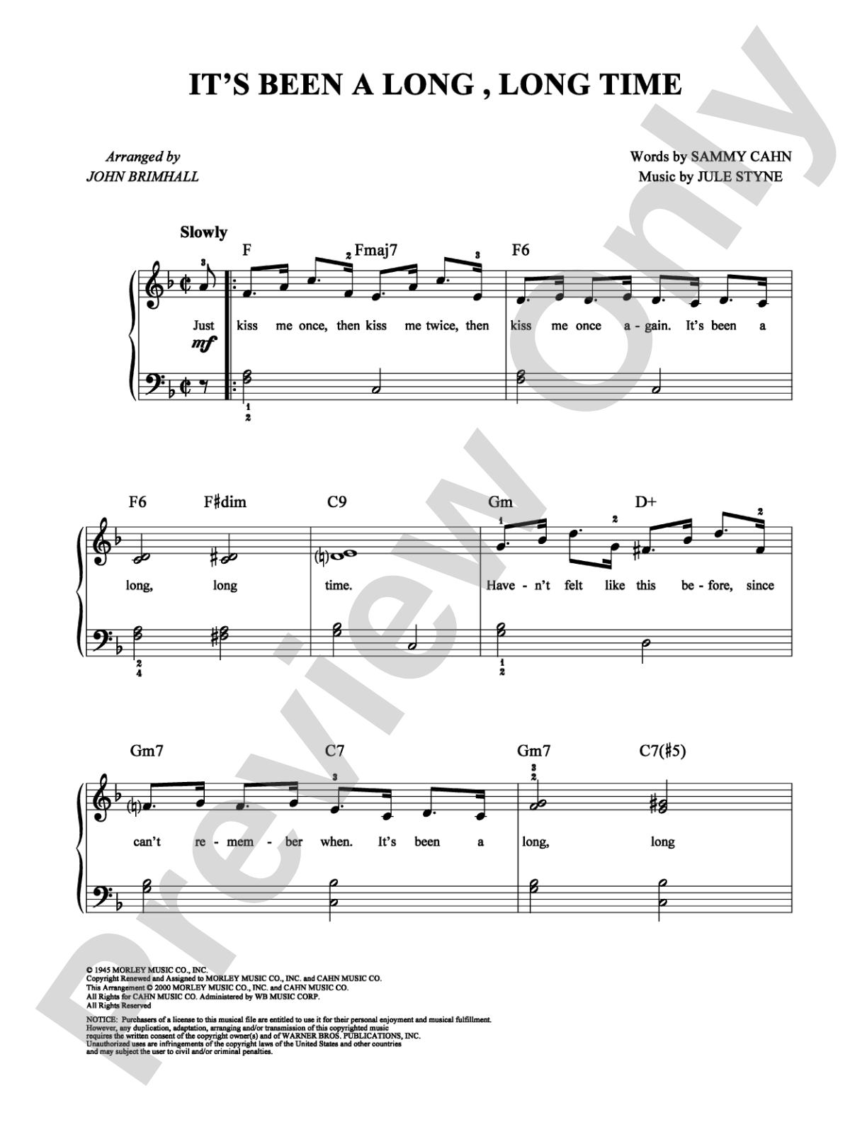 It's Been A Long, Long Time: Easy Piano Digital Sheet Music