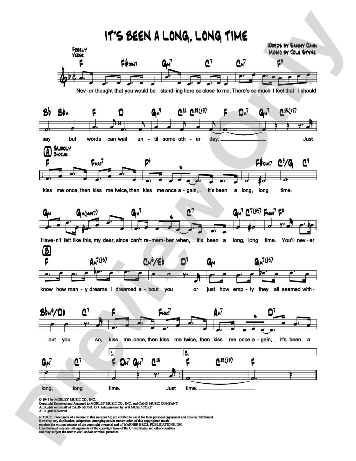 It's Been a Long, Long Time: Lead Sheet Digital Sheet Music