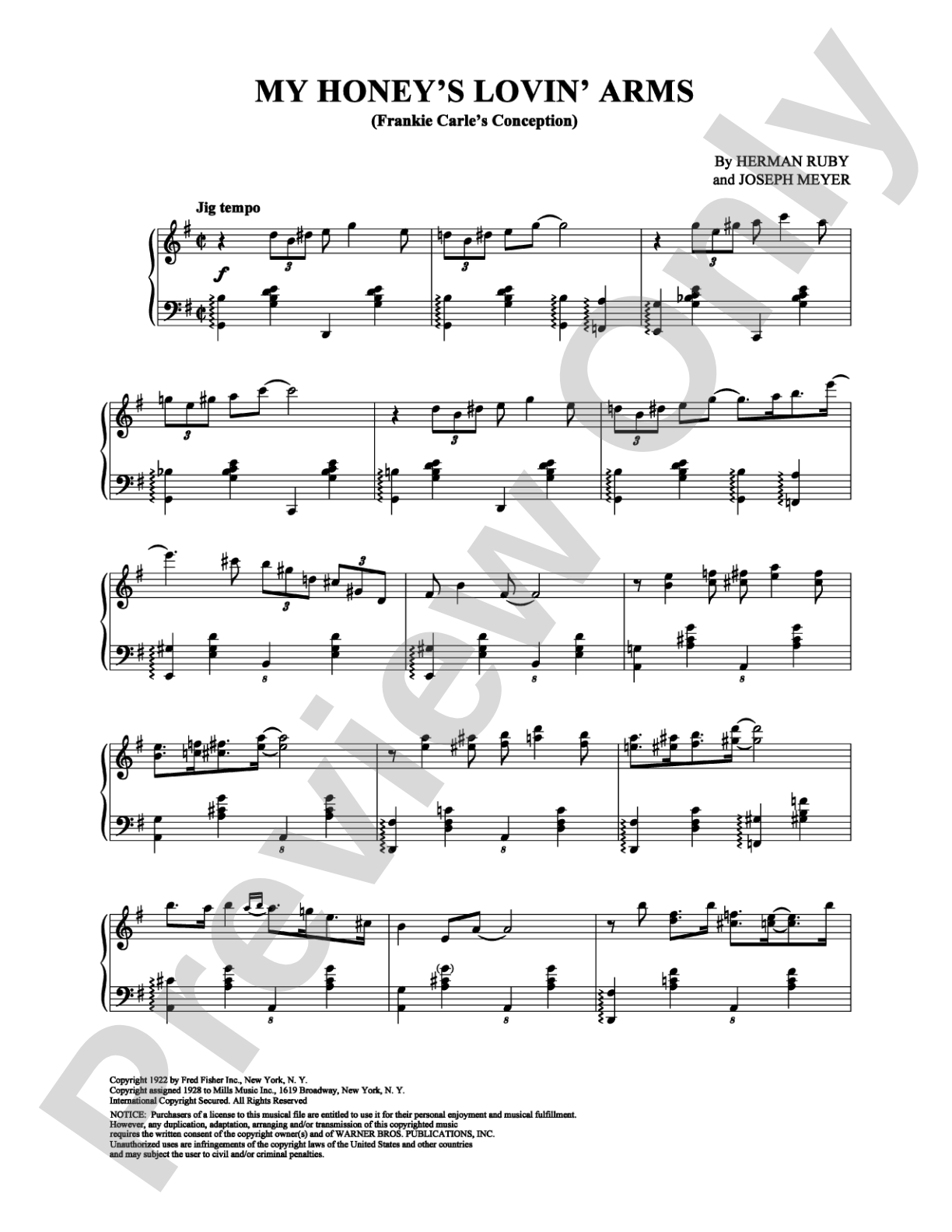 My Honey's Lovin' Arms: Piano Digital Sheet Music