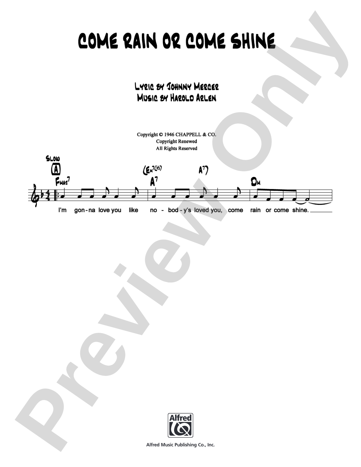 Come Rain or Come Shine: Lead Sheet Digital Sheet Music