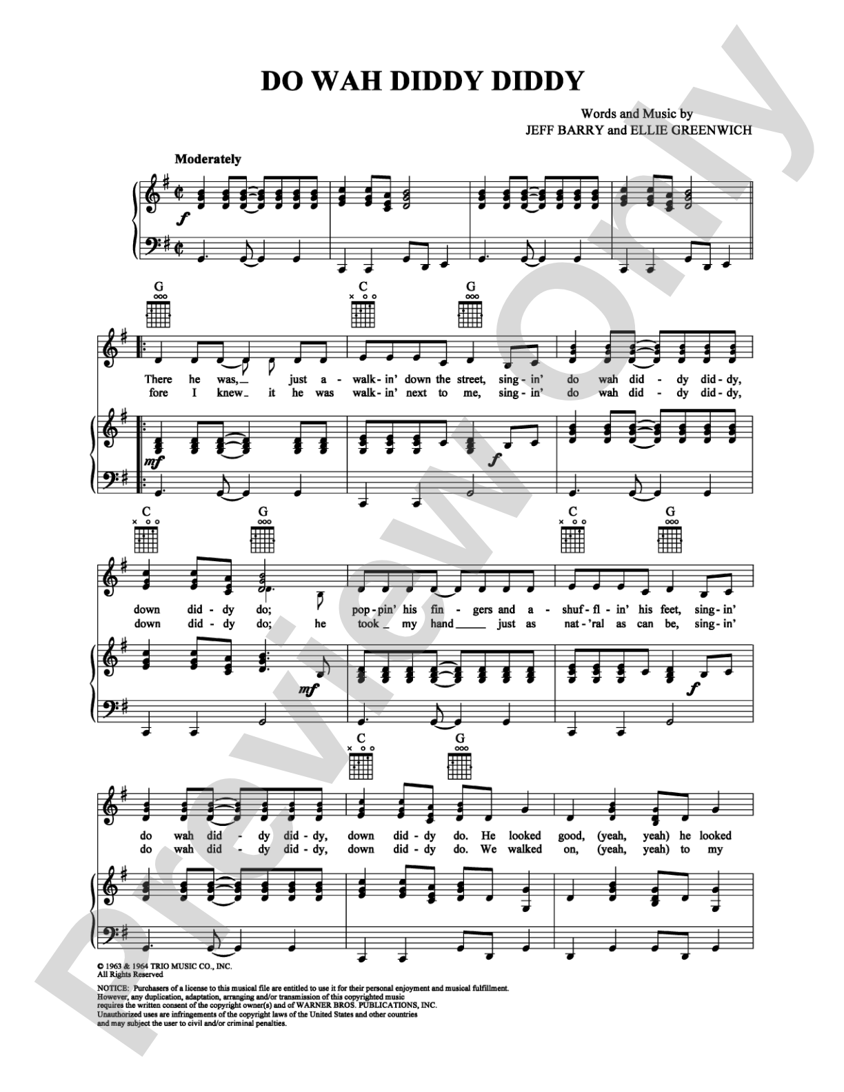 Do Wah Diddy Diddy: Piano/Vocal/Chords Digital Sheet Music