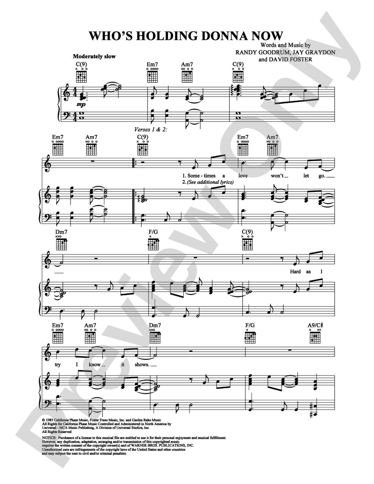 Who's Holding Donna Now: Piano/Vocal/Chords Digital Sheet Music