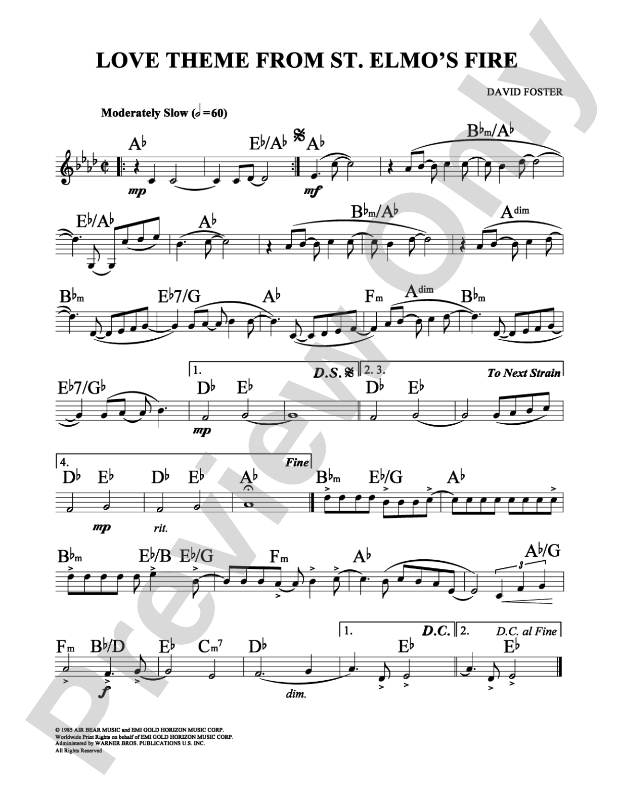 Love Theme from St. Elmo's Fire: Lead Sheet Digital Sheet Music