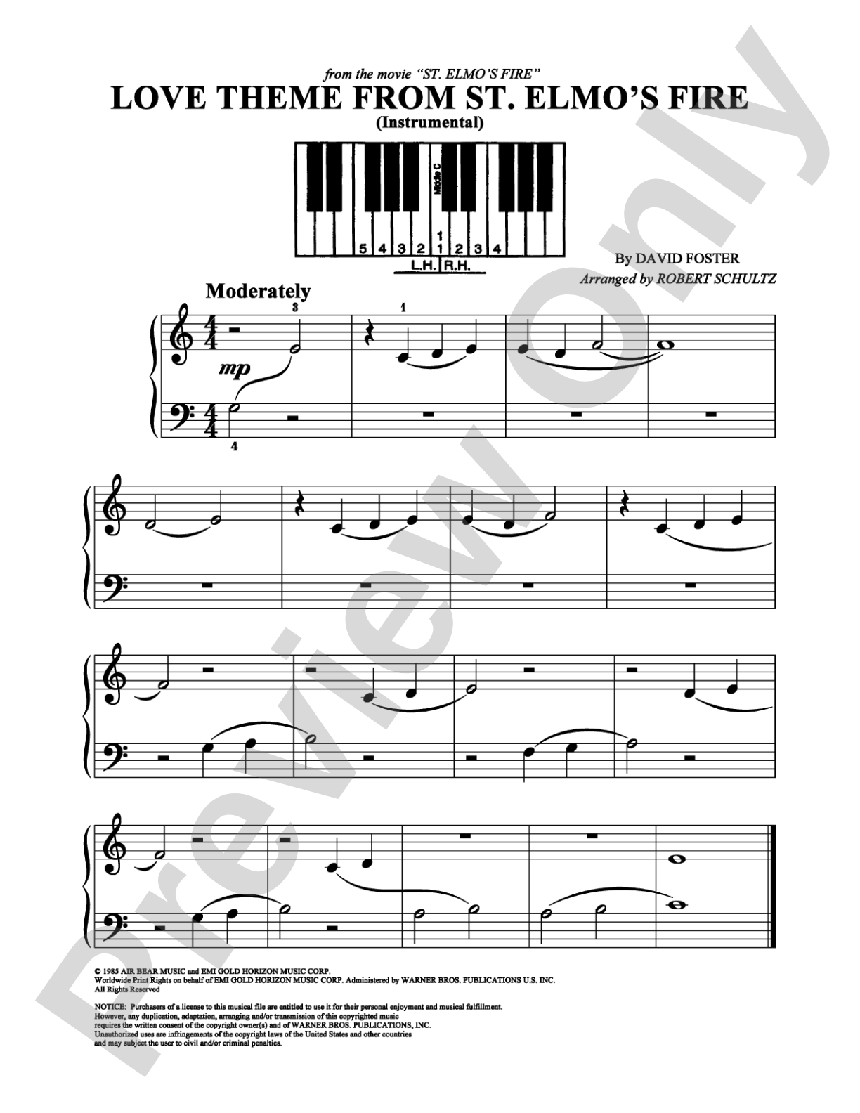 Love Theme from "St. Elmo's Fire": Easy Piano Digital Sheet Music