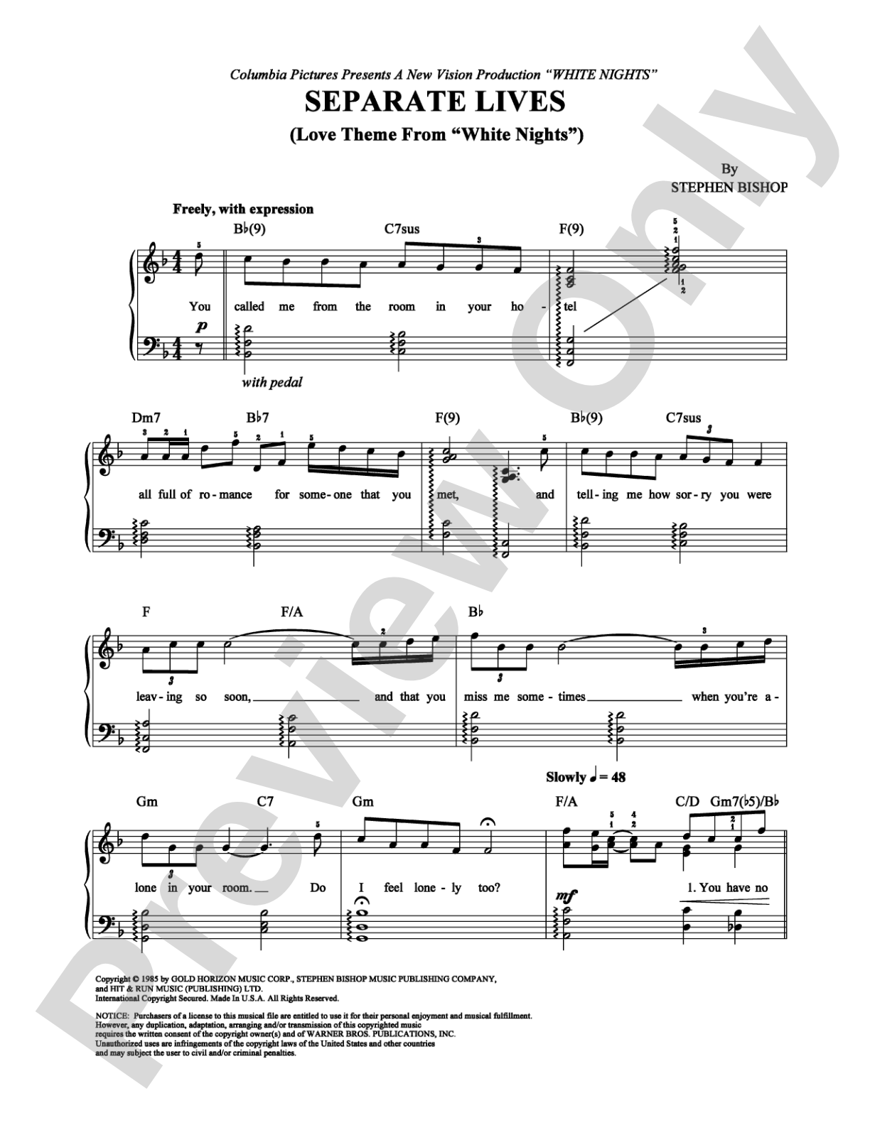 Separate Lives: Piano/Vocal/Chords Digital Sheet Music