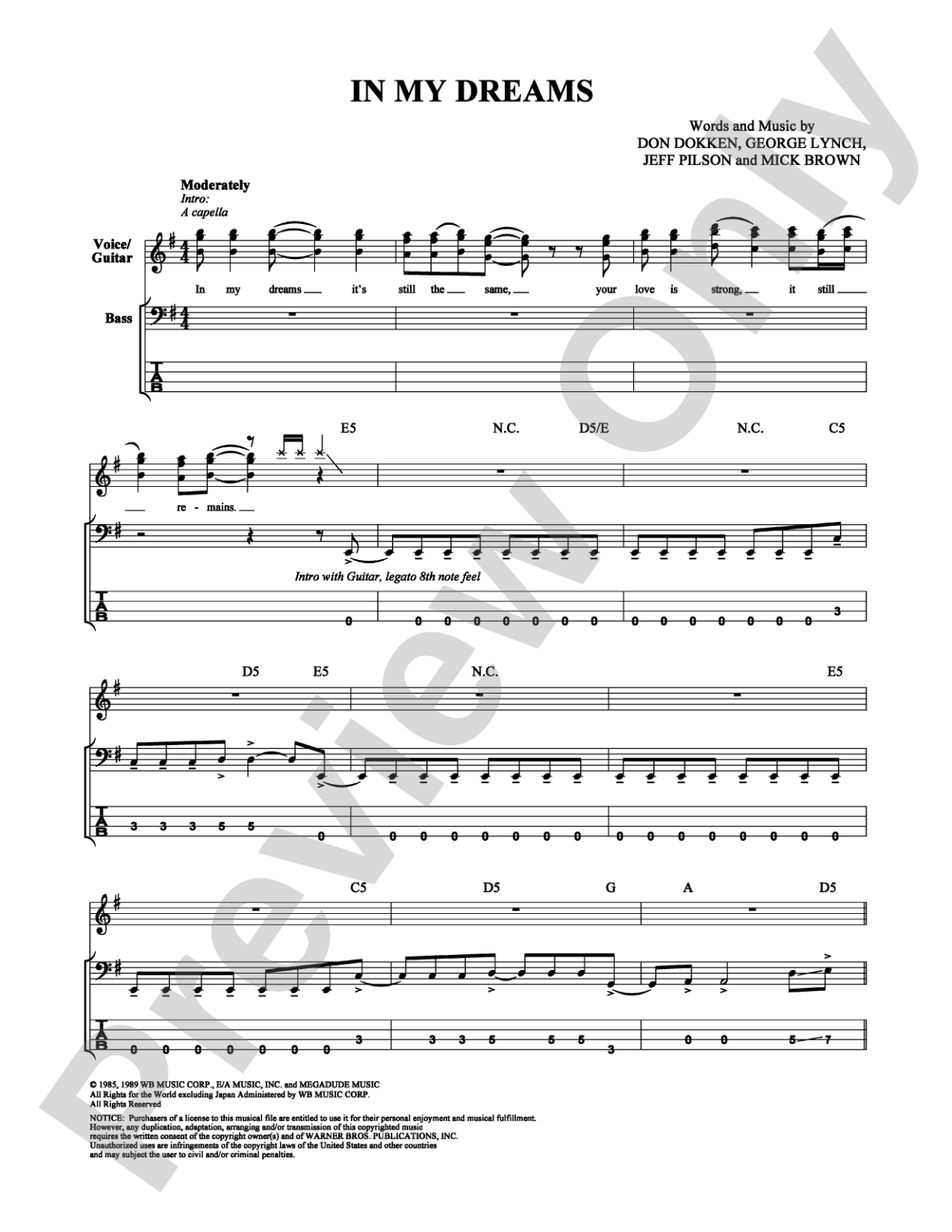 In My Dreams: Bass TAB Digital Sheet Music
